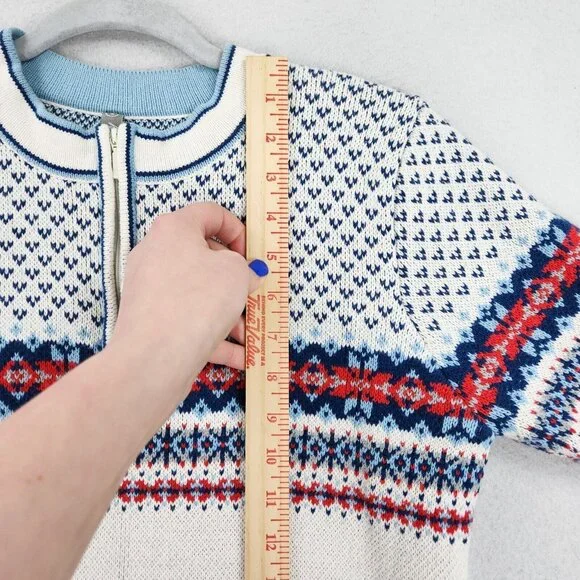 Hanna Andersson Sweater Womens Small White Blue Fair Isle Quarter Zip Pullover - Picture 4 of 12